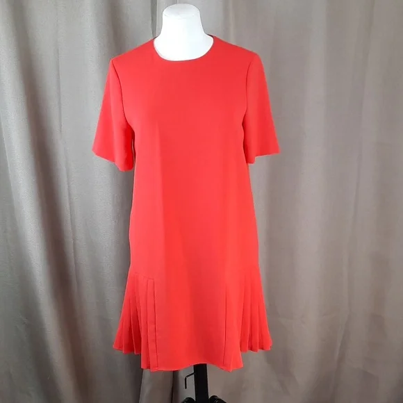 Zara | Dresses | Zara Red Short Sleeve Dropwaist Style Dress With Bottom  Pleats Size Small | Poshmark